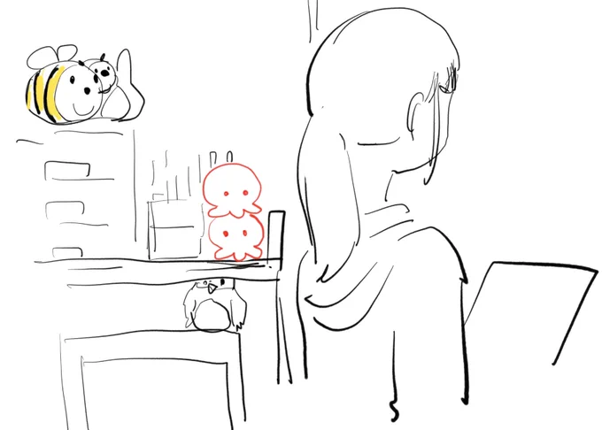 いやー青春だなー(オンデマンド舞いあがれ)
なにわバードマンの部室にかわいいタコのぬいぐるみが。
他にもぬいぐるみが。誰かの趣味? 