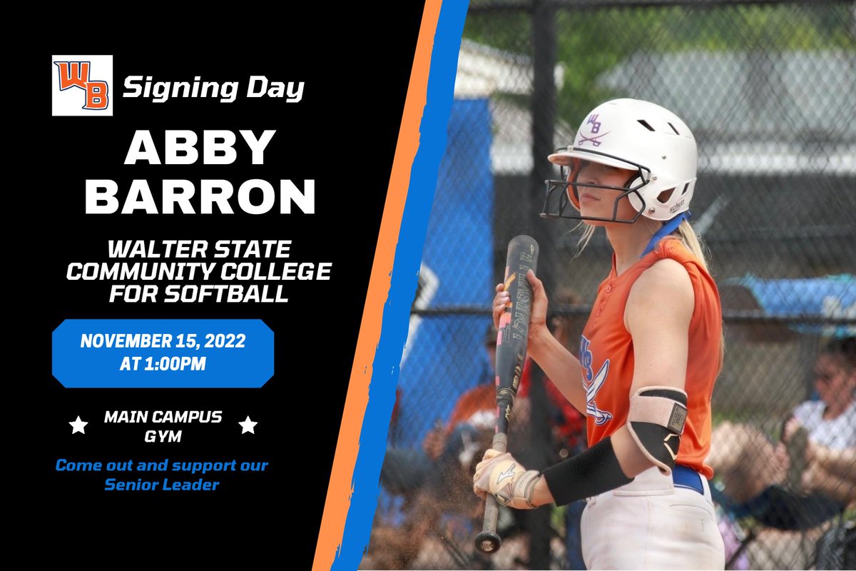 BlountSoftball's tweet photo. ⚔️🥎 SIGNING ALERT ‼️ Join us November 15 to celebrate our girl @abbybarron101 💙🧡 https://t.co/cuZpPjfjzg