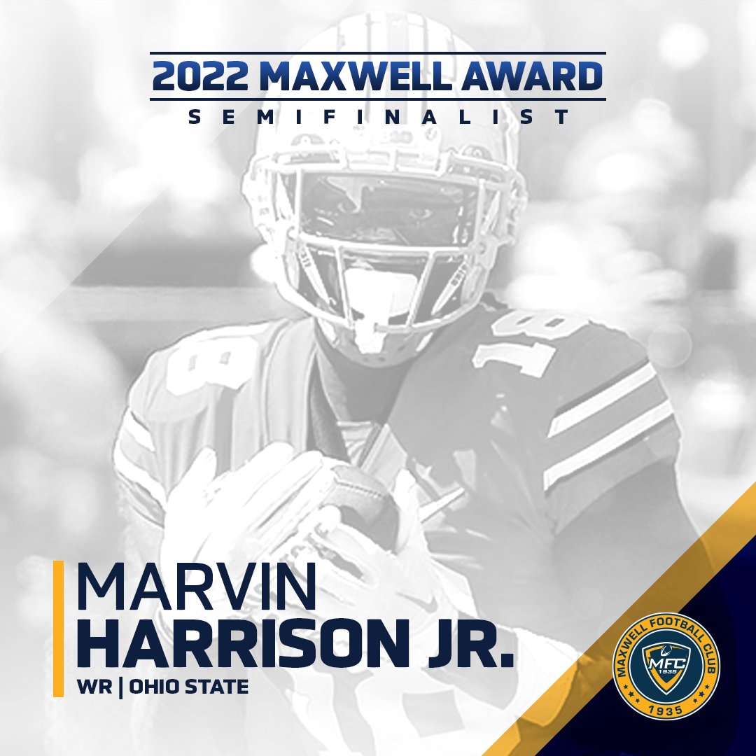 MaxwellFootball's tweet photo. Ohio State WR @MarvHarrisonJr has been named a semifinalist for the #MaxwellAward

#GoBucks 

#MaxwellFootball https://t.co/tnNUwvMKiU