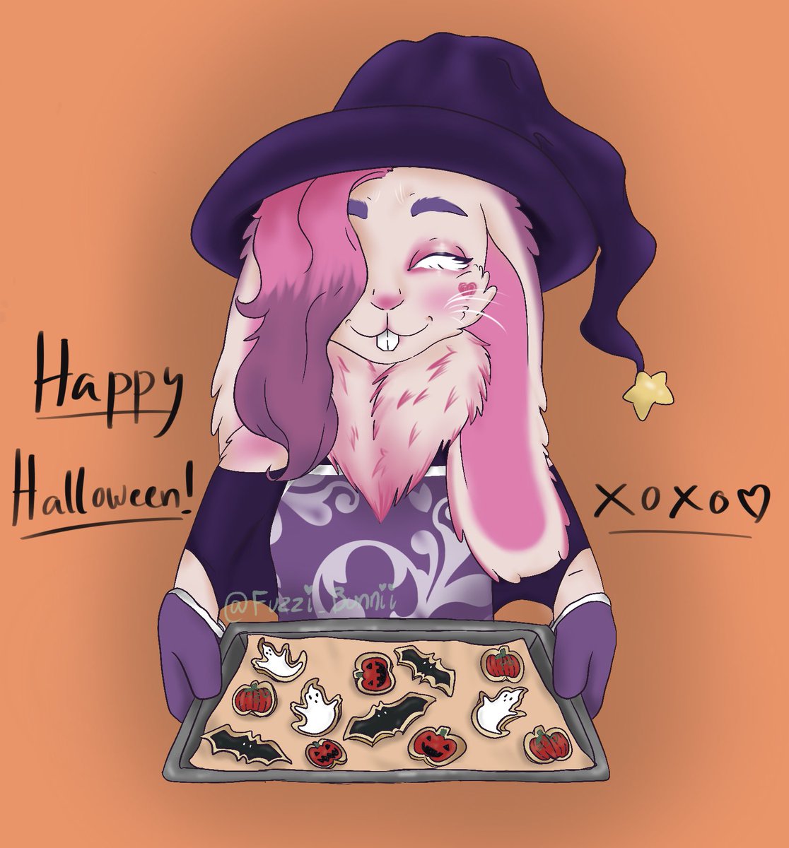 Fuzzi_Bunnii's tweet photo. 🎃Happy Halloween!🎃

Did some art of Jessebelle getting into the spooky spirit with a batch of freshly baked and decorated Halloween Sugar Cookies! 
(Second image is the irl photo of them I made myself from scratch!) 

#furryart #Fursona https://t.co/QBBSkcXLhh