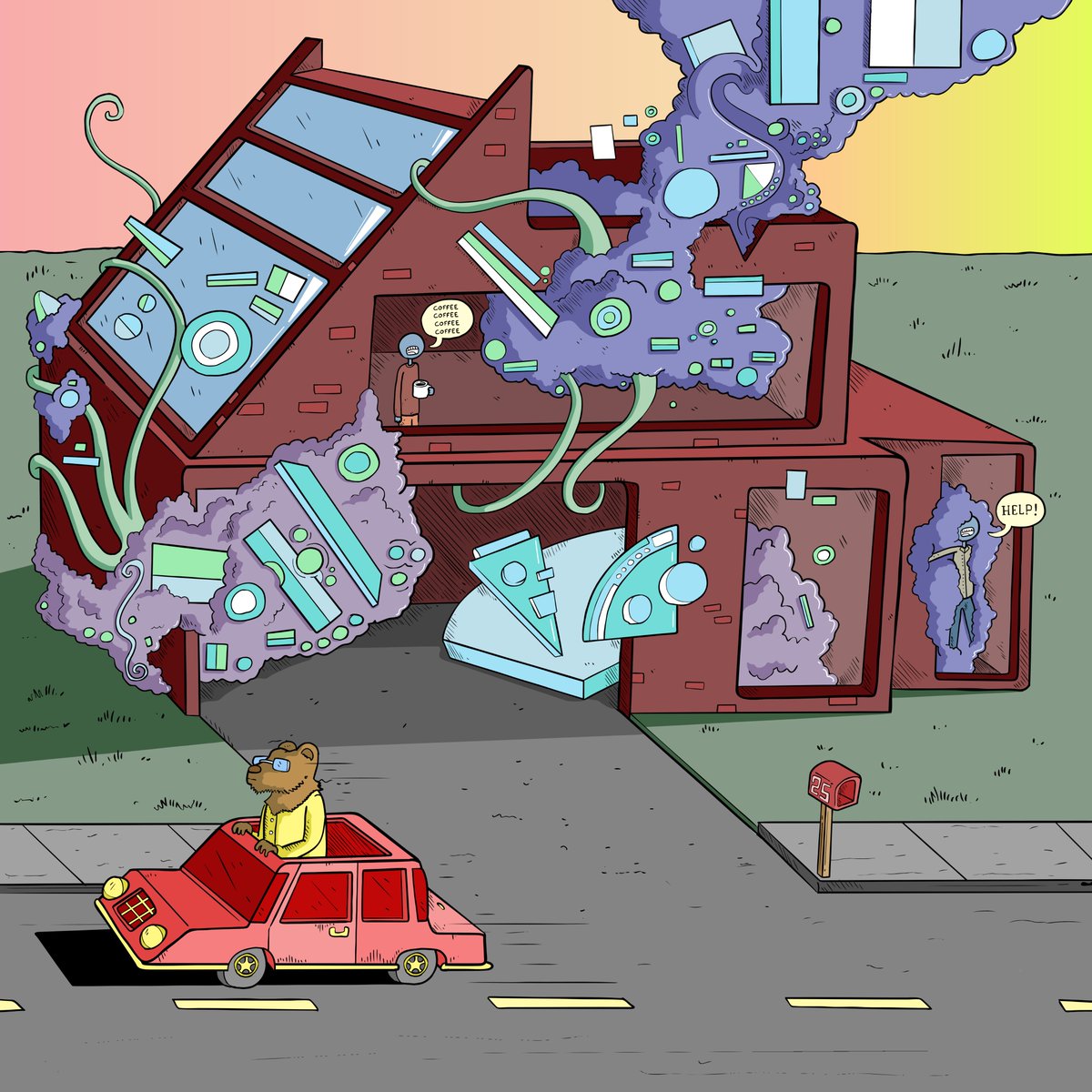 EDinzole's tweet photo. This one has a lil bear and a lil person drinking coffee and a person asking for help.
https://t.co/avCHn4567j
#nftart #fart #blockstreet #brick #squiggledisease #coffee #help #purple #blue #realestate #redcar #bear #neato #feato #teato https://t.co/pJykYoaDmp