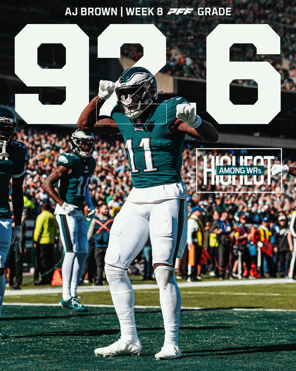 PFF's tweet photo. The highest-graded WR in Week 8:

A.J. Brown 🦇 https://t.co/WjfLGW0BFb