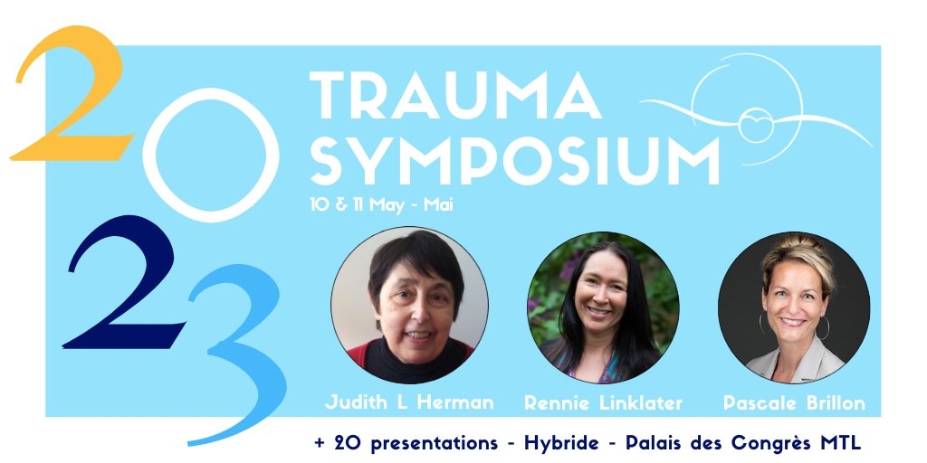 Canadian Consortium on Child & Youth Trauma (@cccyt_cctea) on Twitter photo 📣 Save the Date ! #Traumasymposium2023
📆 10 &11 may/mai
Keynote Speakers - Conférencières principales :
Judith L. Herman, <a href="/renee_linklater/">Renee Linklater</a> & <a href="/PBrillon/">Pascale Brillon</a>
Info ➡️ bit.ly/3zwFPkI
Stay up to date 👉 bit.ly/3SYcuqi
Restez informé 👉 bit.ly/3Fy1RYa 📣 Save the Date ! #Traumasymposium2023
📆 10 &11 may/mai
Keynote Speakers - Conférencières principales :
Judith L. Herman, <a href="/renee_linklater/">Renee Linklater</a> & <a href="/PBrillon/">Pascale Brillon</a>
Info ➡️ bit.ly/3zwFPkI
Stay up to date 👉 bit.ly/3SYcuqi
Restez informé 👉 bit.ly/3Fy1RYa