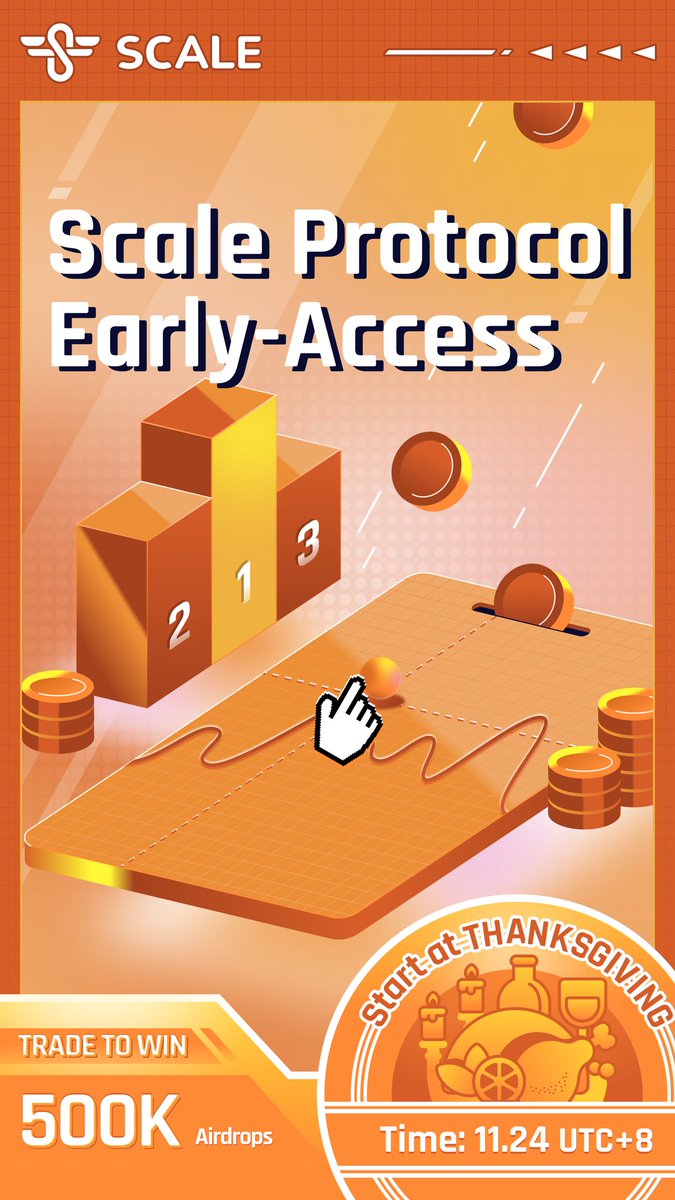 #ScaleProtocol Early-Access is coming soon!
Decentralization! 125x leverage! 0 commission!
It's all about a new decentralised margin trading experience!
Start a new era of trading on #Thanksgiving 
Join our community to participate in the test campaign to receive the #airdrop