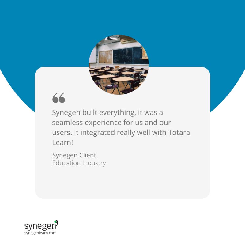 Synegen's tweet photo. Whether it's an entirely new solution or a custom integration, we work with our clients to ensure their technology always provides a strategic advantage to their business.

#LMS #eLearning #EdTech #TuesdayTestimonial https://t.co/L0FyWMvr4K