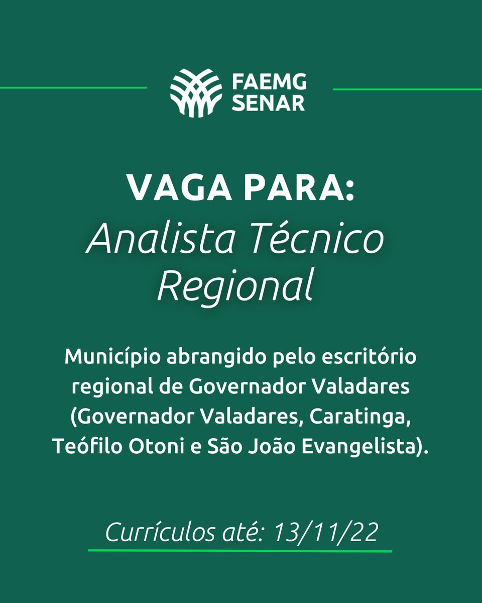 sistemafaemg's tweet photo. 📣 Vaga para analista técnico regional para o escritório de Governador Valadares. Formação em cursos de Ciências Agrárias.
🔍 Saiba mais aqui: https://t.co/8KqKCZLCMe
#sistemafaemg #senarminas #inaes #agro #escoladaterra #inovação #produtorrural #sindicatorural https://t.co/DOCHtTU0yJ