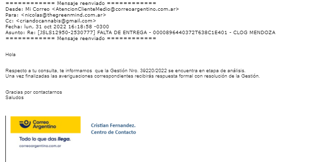 Nbfreestyle's tweet photo. @CorreoOficialSA Me podran ayudar? El 20/9 hice un envio de mercaderia a un cliente. El mismo sigue en proceso de clasificacion desde el 24/9. 
Despues de un mes de reclamar por mail, esta es la respuesta que me dan (20 veces la misma respuesta. Parece una tomada de pelo. https://t.co/0H4PsXNWWS
