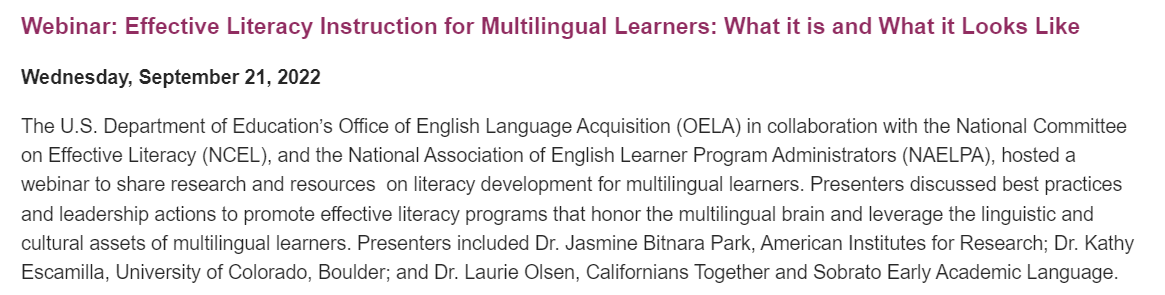 Do you teach multilingual learners? #DYK that the @ASKNCELA1 has a library of recorded webinars? Check them out! loom.ly/gz_BXz0 #multilingualliteracy