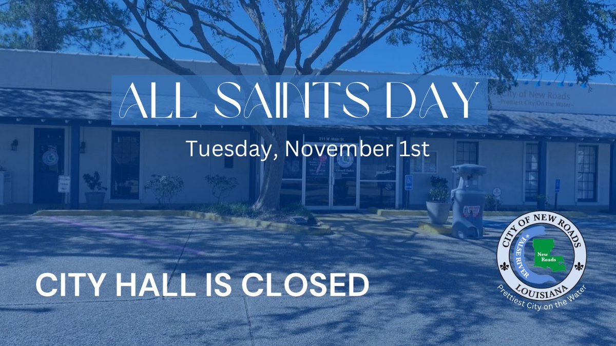cornell_dukes's tweet photo. City Hall will be closed Tuesday, November 1st in observance of All Saints Day. 

We will Resume normal business hours on Wednesday, November 2nd 2022. https://t.co/V7JtCcVPYh