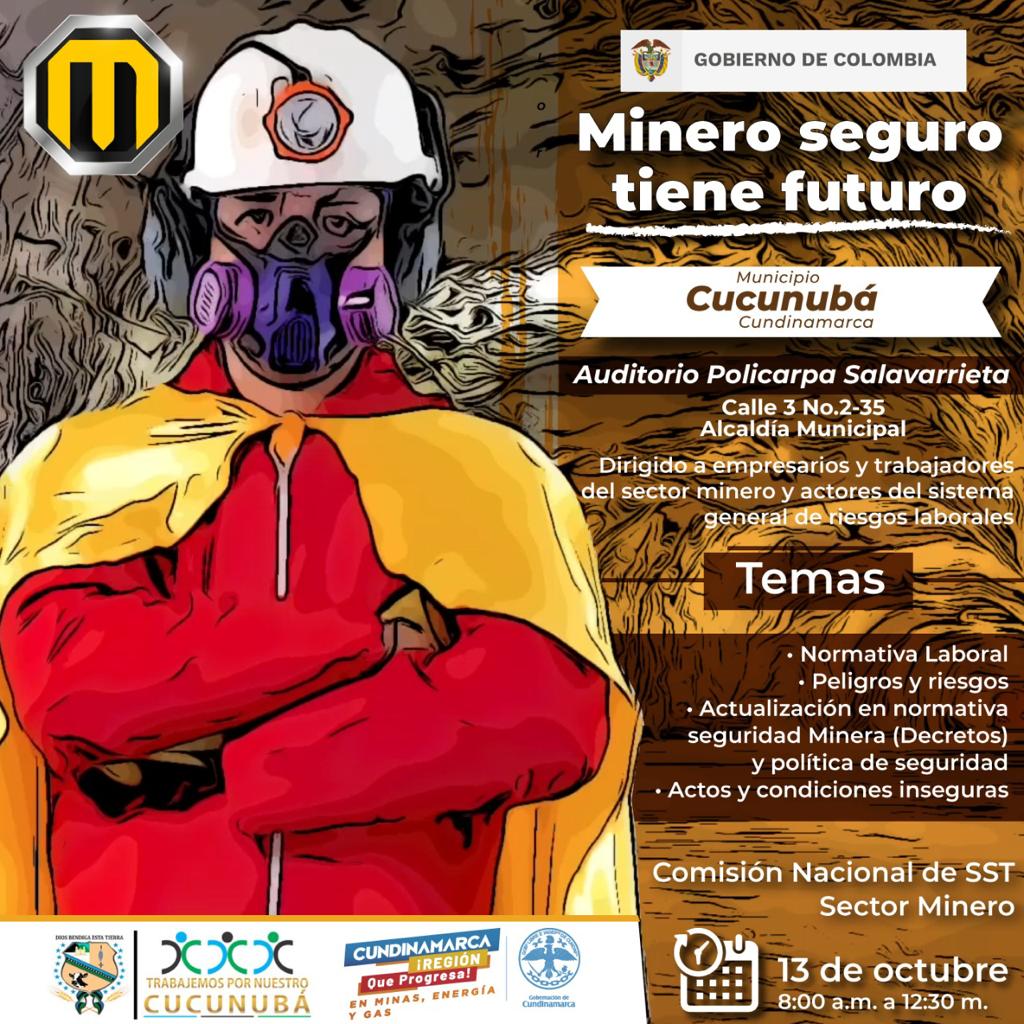 FedecundiC's tweet photo. Minero Seguro tiene futuro
Cucunubá
Auditorio Policarpa Salavarrieta. Calle 3 No.2-35. Alcaldía Municipal.

13 de octubre de 2022. | 8:00 a 12:30 m

Dirigido a: Empresarios, trabajadores y actores del Sistema General de Riesgos Laborales.
 ver más https://t.co/0Y6sebUYHZ https://t.co/z5AXGxwXxh