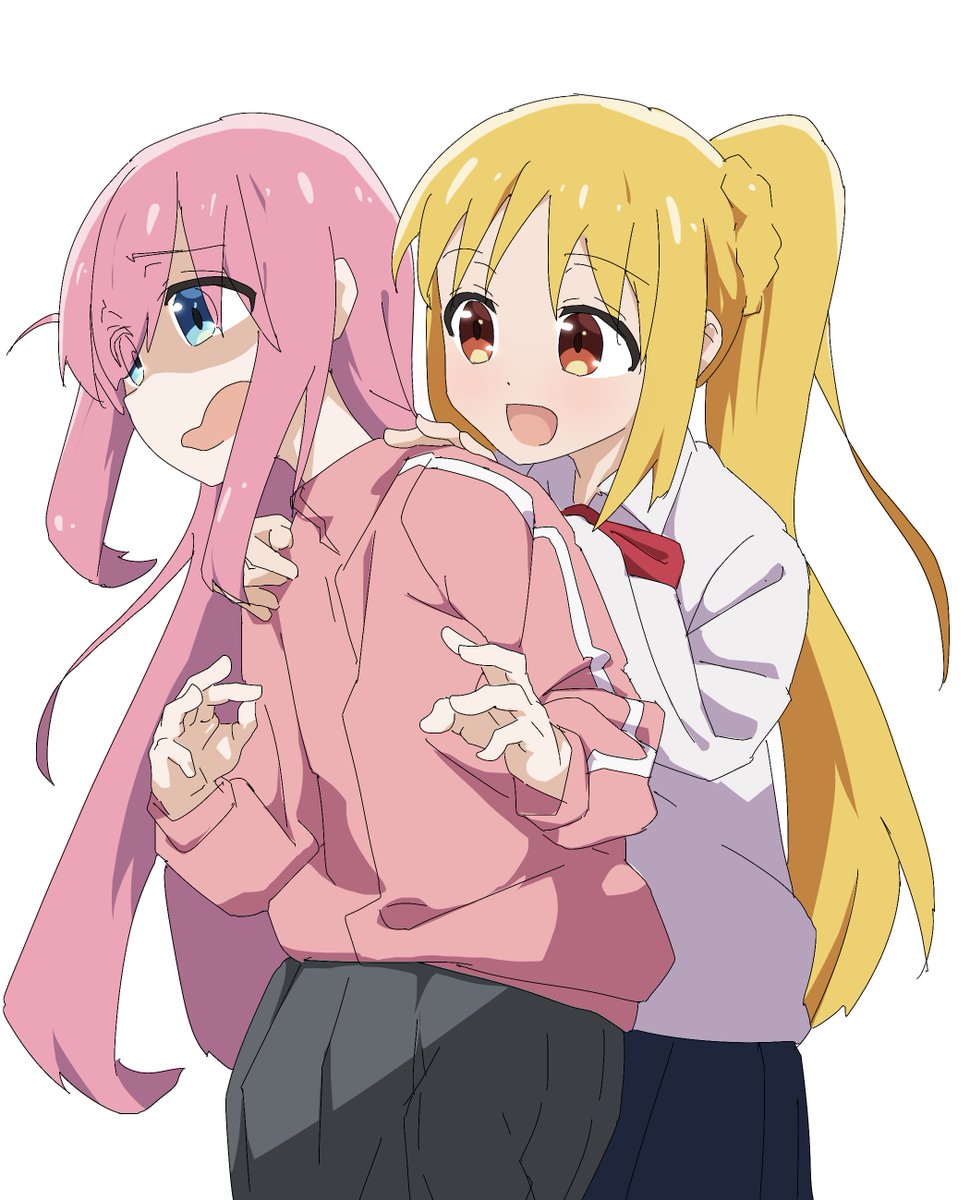 gotou hitori ,ijichi nijika multiple girls 2girls blonde hair long hair track jacket pink hair pink jacket  illustration images