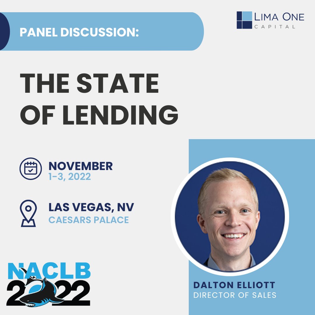 LimaOneCapital's tweet photo. What's in store for real estate investing? How will lenders adapt? Lima Oneโs @daltonelliott will cover this and more during his panel discussion at @NACLBConference. If youโre attending, make sure you catch his panel!
#LimaOne #RealEstateInvesting #NACLB2022๐ฆ https://t.co/6dVSCFqnoS