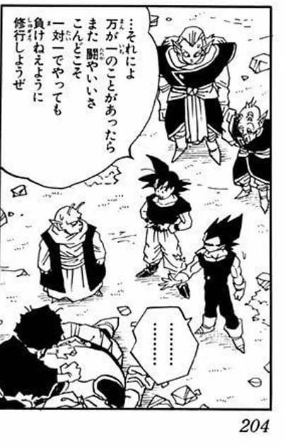 204ページではすくなくとも悟空の背の半分以上はあったデンデが
206ページで確実に半分以下になってる(笑)(笑) 