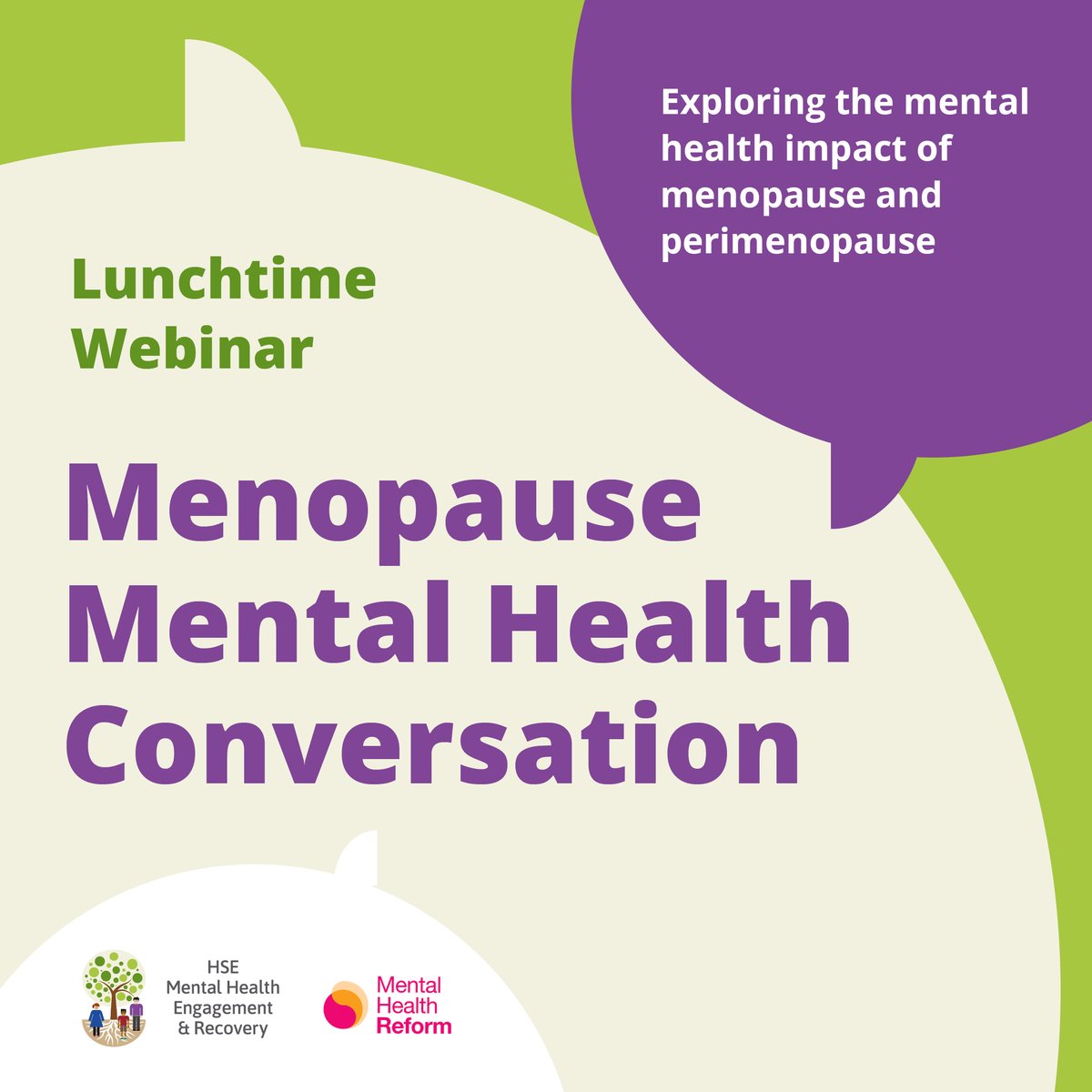 Free lunchtime webinar, run by Mental Health &amp; Engagement and <a href="/MHReform/">Mental Health Reform</a>, seeking to improve mental health services for women going through the menopause. 

🗓 Tuesday 15th November
⏰ 12:30-2pm
📍 Online via Zoom

Register your place now 👇
eventbrite.com/e/menopause-me…