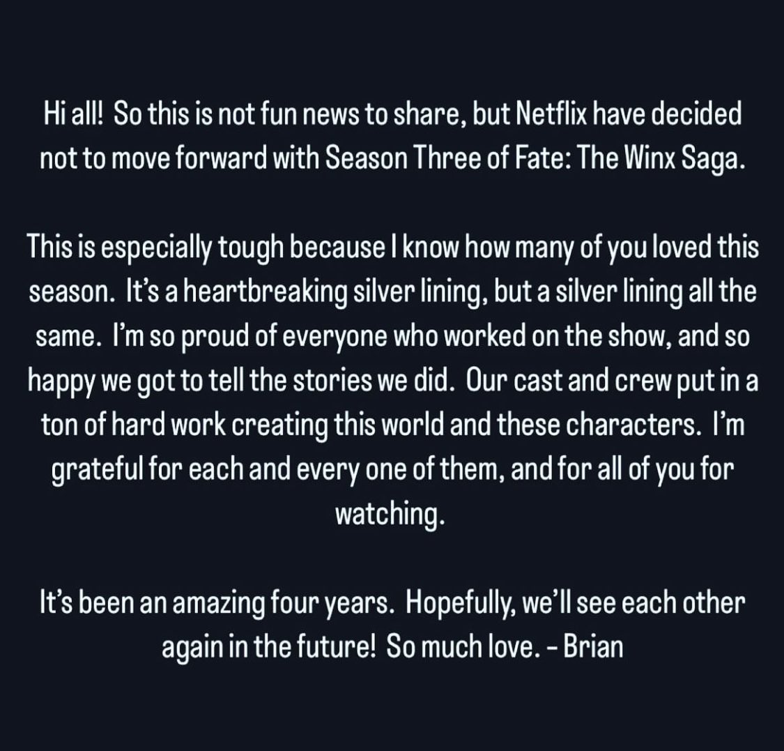 I refuse to believe this. the s2 final can NOT be left unsolved. I NEED to know what's happening. they left so many questions without an answer, and I WANT to get those answers.
I won't rest until Netflix will renew the show.
#RenewFateTheWinxSaga
