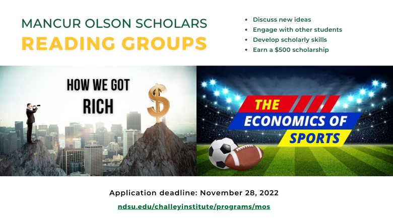 NDSUpcpe's tweet photo. Announcing our spring 2023 reading groups — The #MancurOlsonScholars program is open to #NDSU undergraduate students of all majors. 

Details: https://t.co/8ecjrg6h0Z https://t.co/Ffbnqt817b