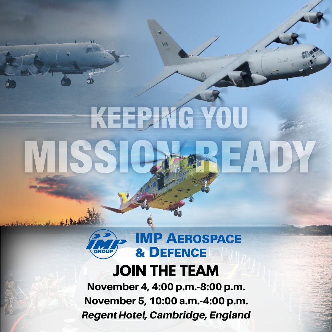 IMPESystems's tweet photo. IMP Aerospace &amp; Defence is coming to England! We’re hosting a job fair at the Regent Hotel in #Cambridge on November 4-5. Contact hr@impaerospace.com with any questions. Looking forward to meeting new candidates and future team members there! #JoinTheTeam #KeepingYouMissionReady https://t.co/w2938d2ijf