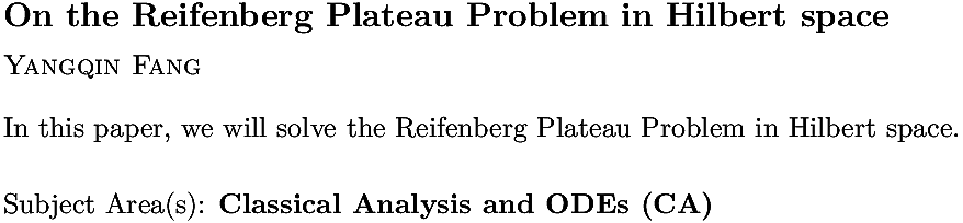 arxiv.org/abs/2210.16858…
Y Fang
On the Reifenberg Plateau Problem in Hilbert space