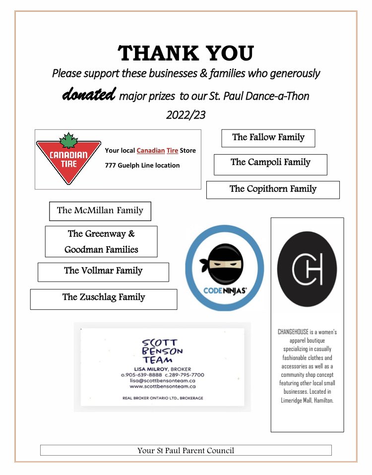 Tenessa_VanH's tweet photo. @StPaul_CES  @CanadianTire @CodeNinjasBurl  Thank you to the busniness’ and families for the amazing support for this years Dance a thon!  The kids had a blast! The prizes were endless, so many winners were announced, the DJ and dancing was off the hook!  #stpaulrocks https://t.co/0D1wN8pqzB