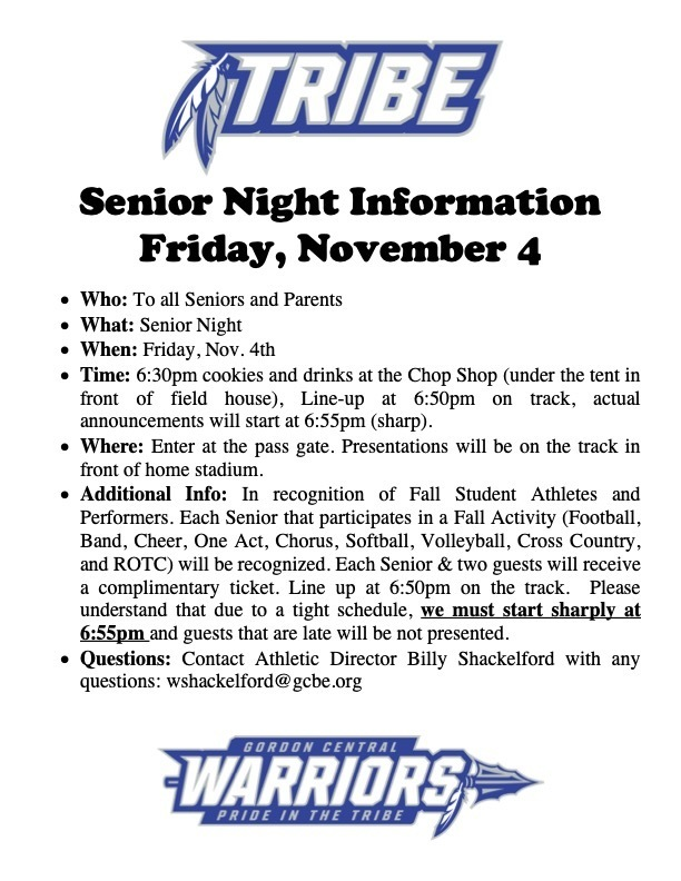 Fall Senior Night Information!