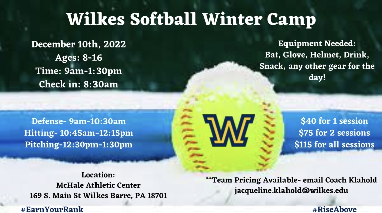 🚨#WilkesSB winter skills camp registration is open!! Individual pricing and team pricing available. Register for one or all sessions and work with Wilkes softball players and coaches. Link: wilkessoftball.com/winter-skills-…

#EarnYourRank #RiseAbove