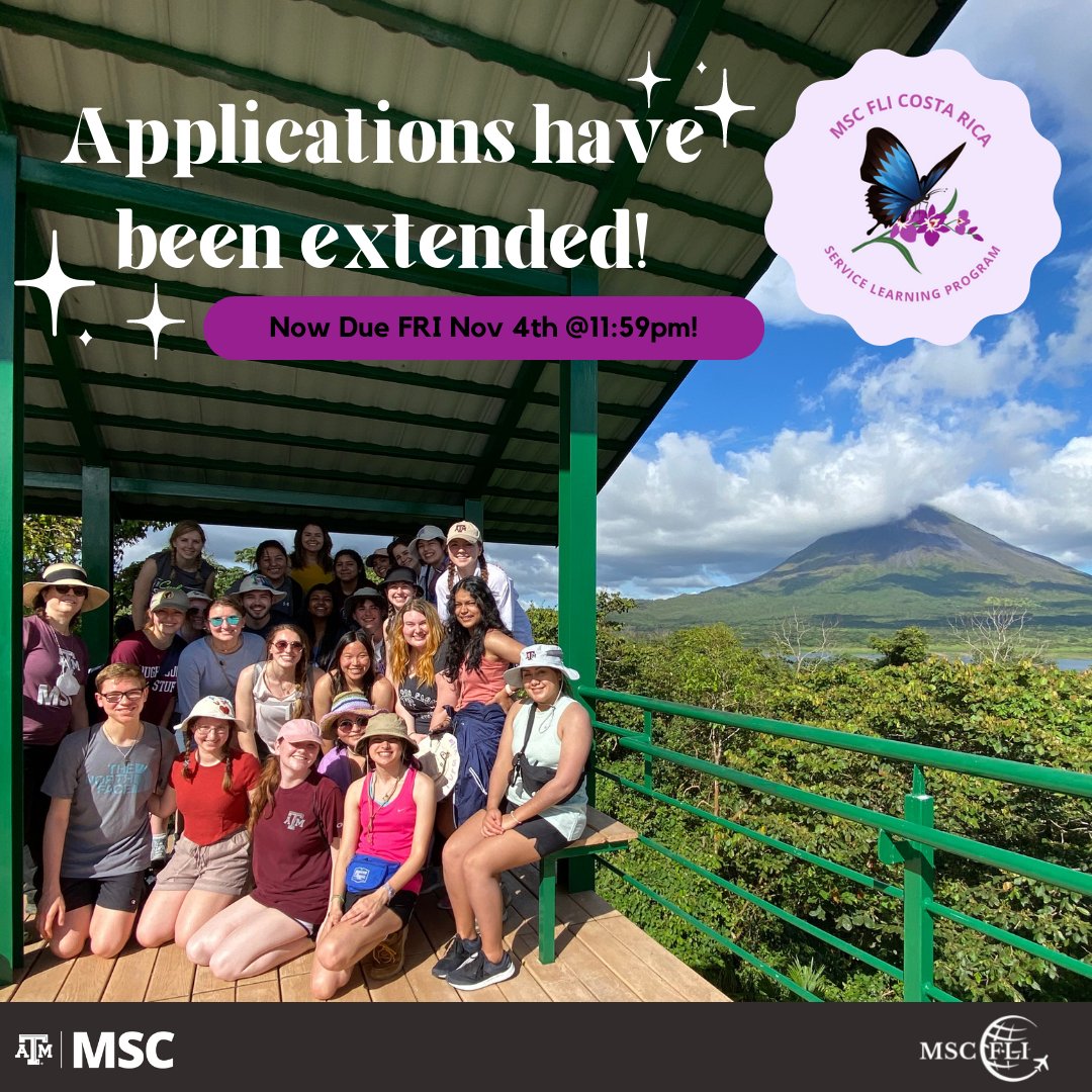 MSC_FLI's tweet photo. Want to travel to Costa Rica with us? Our program is open to any freshman in a FLO! #tamu26 @tamu2026 @tamu https://t.co/AnpEzJUZln