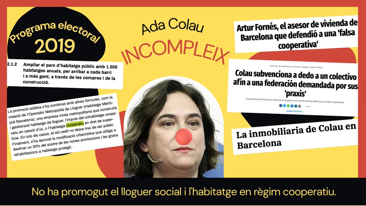 LauraMartiBCN's tweet photo. Un dels més grans incompliments electorals de l'@adacolau amb els barcelonins és en relació al lloguer social i habitatges en règim cooperatiu. #LaBurgeseta ha tornat a fallar en allò que se suposava que era forta. #ColauNoCompleix https://t.co/foXHbh4g2A