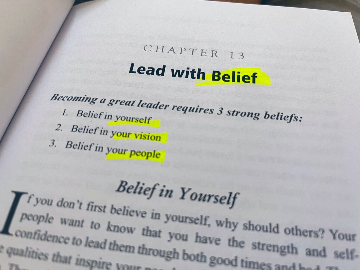 Becoming a great leader requires 3 strong beliefs: 1. Belief in yourself 2. Belief in your vision 3. Belief in your people Page 55 — a.co/d/a9EO5g1 #leadwithpurpose🎯