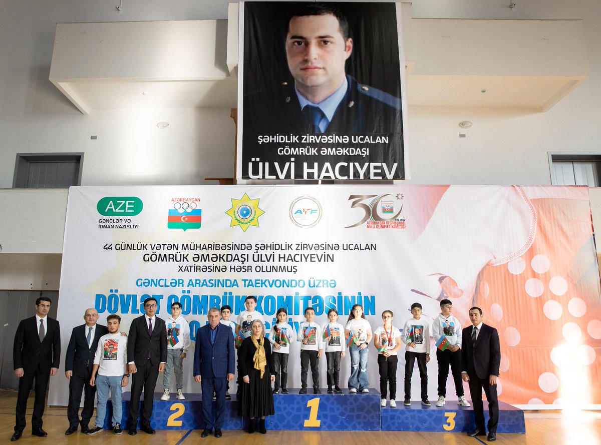 Shahin_Baghirov's tweet photo. Vətən müharibəsində #şəhidlik zirvəsinə ucalan #gömrük əməkdaşı Ülvi Hacıyevin xatirəsinə həsr olunmuş gənclər arasında taekvondo üzrə Dövlət Gömrük Komitəsinin birinciliyinin açılış mərasimində iştirak etdik. Allah şəhidlərimizə rəhmət eləsin! https://t.co/LfRvahE8Hh