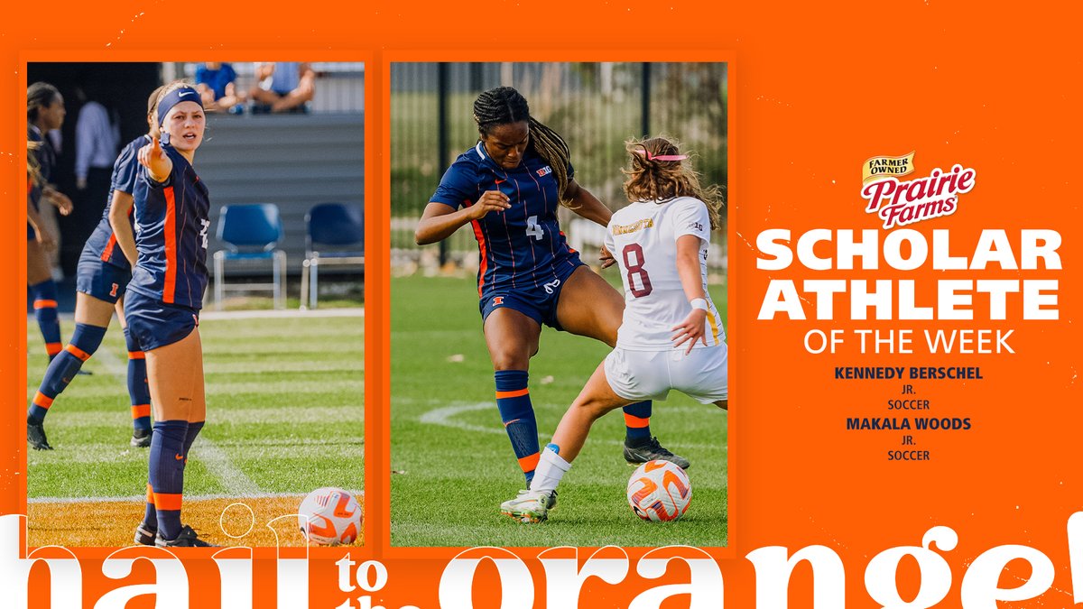 Congratulations to @IlliniSoccer's @kberschel_ and Makala Woods on earning this week's @PFDairy Scholar-Athlete of the Week award! #Illini | #HTTO | bit.ly/3sPh0gi