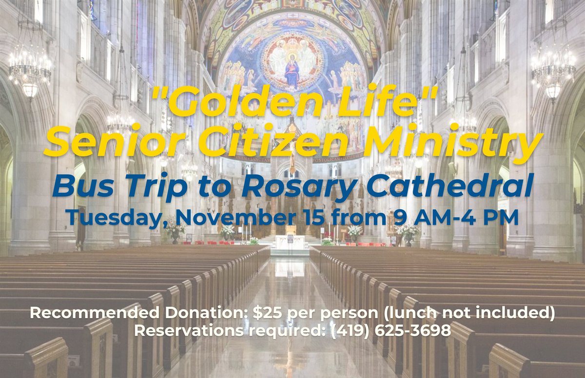 sanduskycath's tweet photo. Have you always wanted to visit our diocese's beautiful Rosary Cathedral in Toledo? To kick off our new Golden Life Ministry, we invite all parishioners 55 years old and up to join Fr. Hoyles on Tuesday, Nov. 15, for a tour and Mass at Rosary Cathedral, followed by lunch. https://t.co/52lmPbTqgf