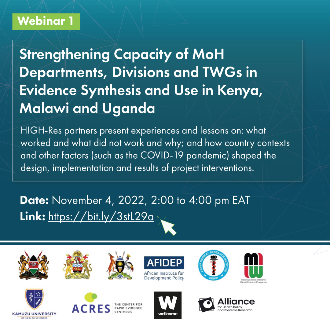 Afidep's tweet photo. Have you registered for the first of the HIGH-Res webinar series starting this Friday, 4 November 2022? 
Details: https://t.co/Ubg5HYPGaj

#healthresearch #EIDM #EvidenceInDecisionMaking #policymaking https://t.co/erAfD7QF9G