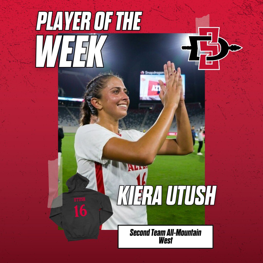 SDSUNILStore's tweet photo. SDSU NIL Store Player of the Week: @kierautush

▪️Made 3(!) pk’s in penalty shootout 
▪️Named 2nd Team All-Mountain West

Support: https://t.co/ZbvsfGxbG1 https://t.co/cu5uMJ5UXV