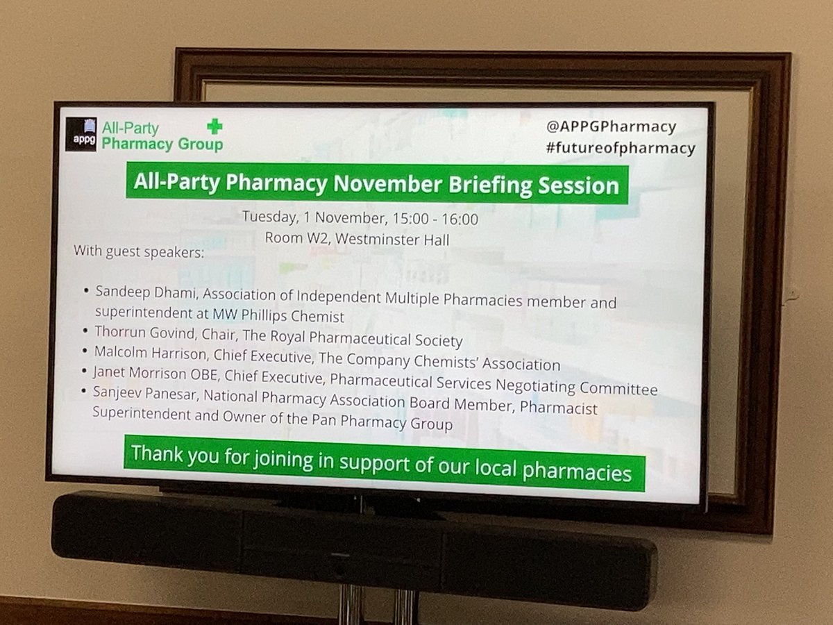I’m in Parliament with our Board Member Sanjeev Panesar who will be presenting to MPs and Peers at the Pharmacy APPG event today @APPGPharmacy @NPA1921 #futureofpharmacy