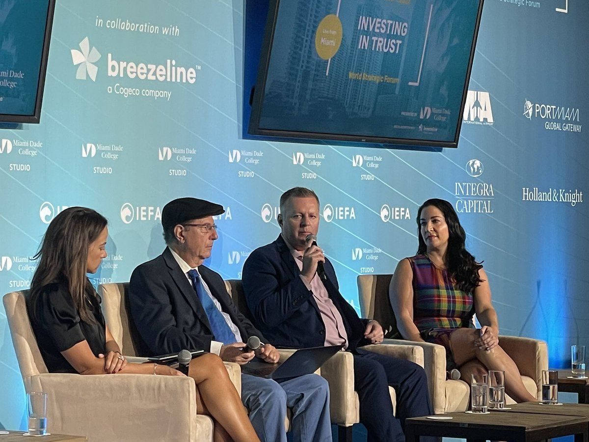SFLinnovation's tweet photo. Are you at #WorldStrategicForum? We are here and @JohnGWensveen is on the stage with @michelleabbs3 discussing the #SouthFlorida ecosystem. https://t.co/UrDtmzIICl