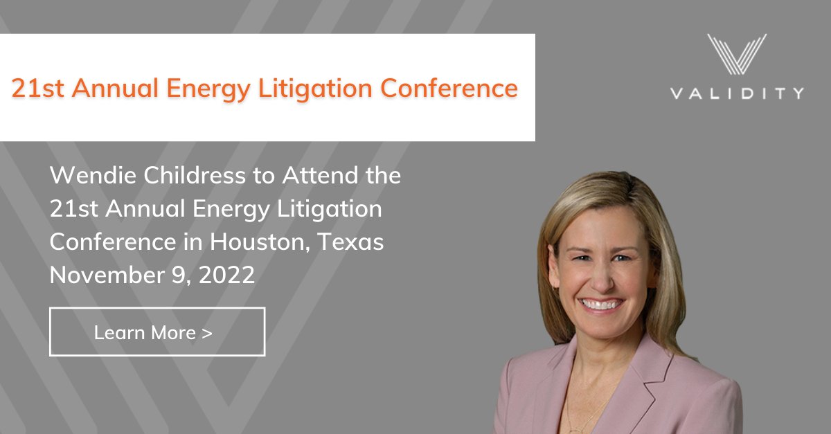 ValidityFinance's tweet photo. Join Validity's Wendie Childress for the 21st Annual Energy Litigation Conference on 11/9 in Houston. The conference brings together top in-house and private energy litigators to discuss new trends.
More here: https://t.co/Slj9FjPcEr
#energylitigation #litigationfinance https://t.co/NOxwebTDjb