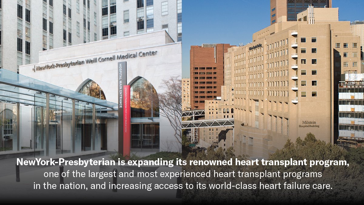 We’re excited to share that #NYP’s exceptional #hearttransplant care, provided at #NYP/@ColumbiaMed, is expanding to the @WeillCornell campus on the #UES, with increased access to heart failure services in the region, including #Brooklyn and #Queens: bit.ly/3DZEvtD