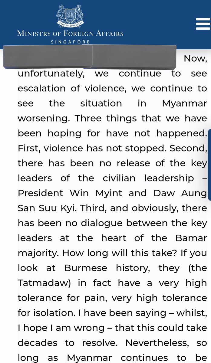 MayWongST's tweet photo. THREAD: #Singapore foreign minister @VivianBala at @ISEAS #ASEAN talk warns #Myanmar crisis risks remaining "key point of danger & a challenge to @ASEAN’s ability to get on with the agenda of confronting the future". https://t.co/DpZLPMSYkO
#WhatsHappeningInMyanmar https://t.co/YC98893c1v
