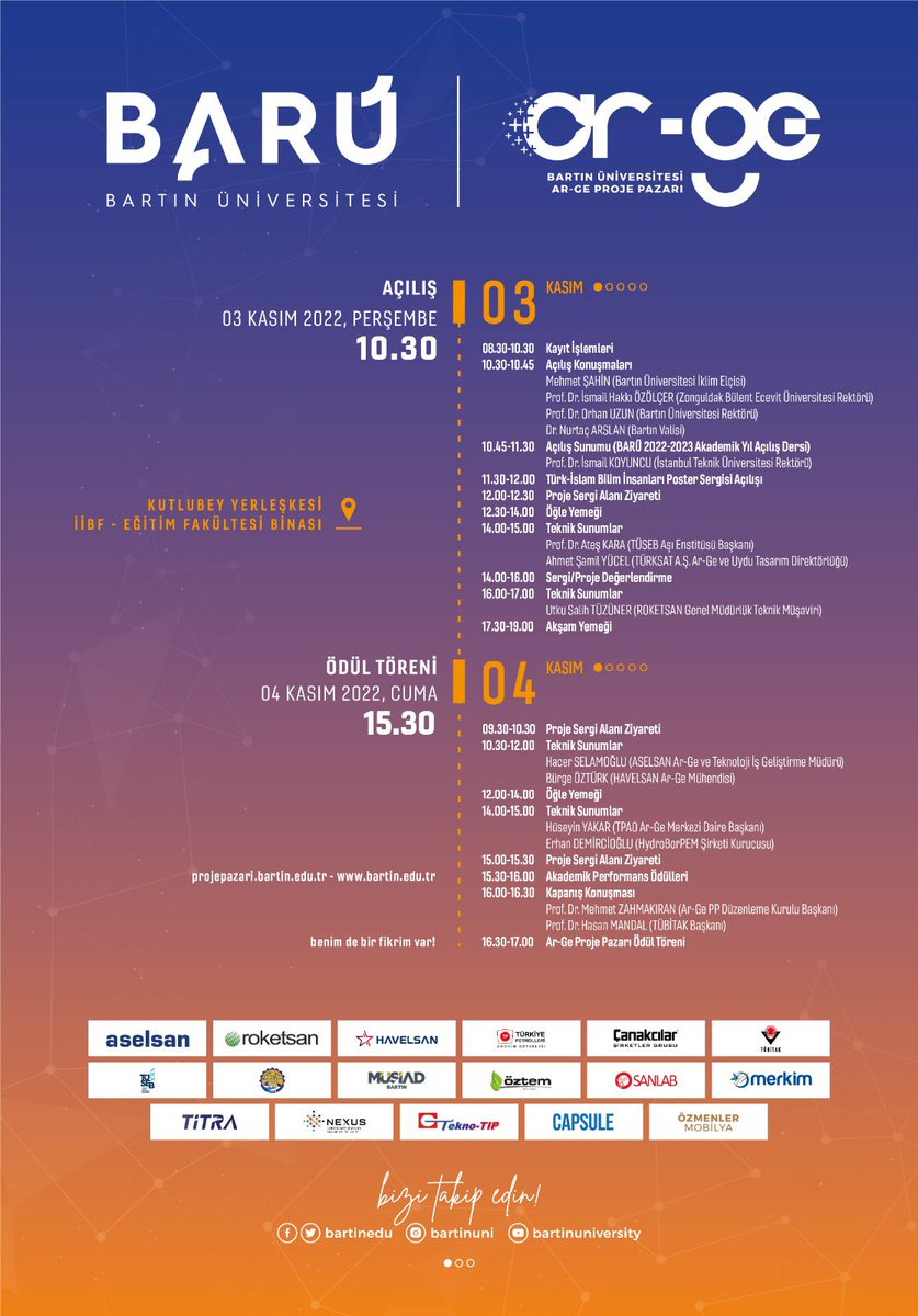 ‘Bartın Üniversitesi V. Ar-Ge Proje Pazarı’ kapılarını tüm bilim tutkunlarına açıyor…

projepazari.bartin.edu.tr