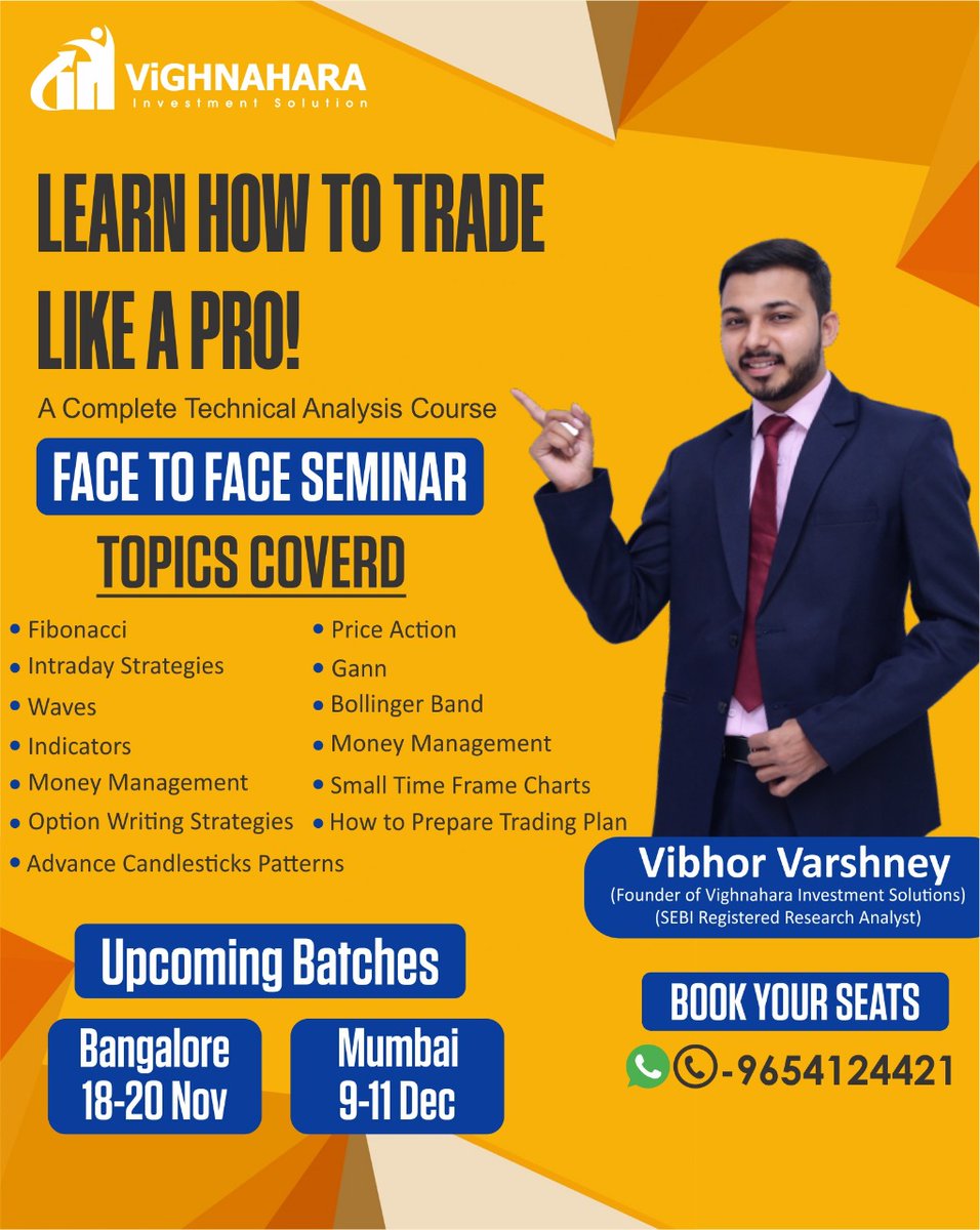 Registrations open for Bangalore and Mumbai batch 5 discounted seats on first come first serve basis learn fibonacci and waves Looking to be a PRO in technical analysis learn to find out breakouts For course content, fees, discounts, contact us api.whatsapp.com/send?phone=919…