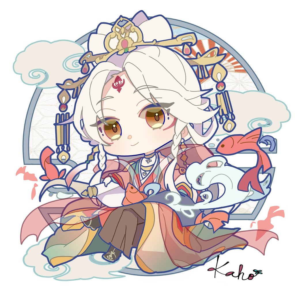 1boy hanfu male focus chinese clothes chibi white hair facial mark  illustration images