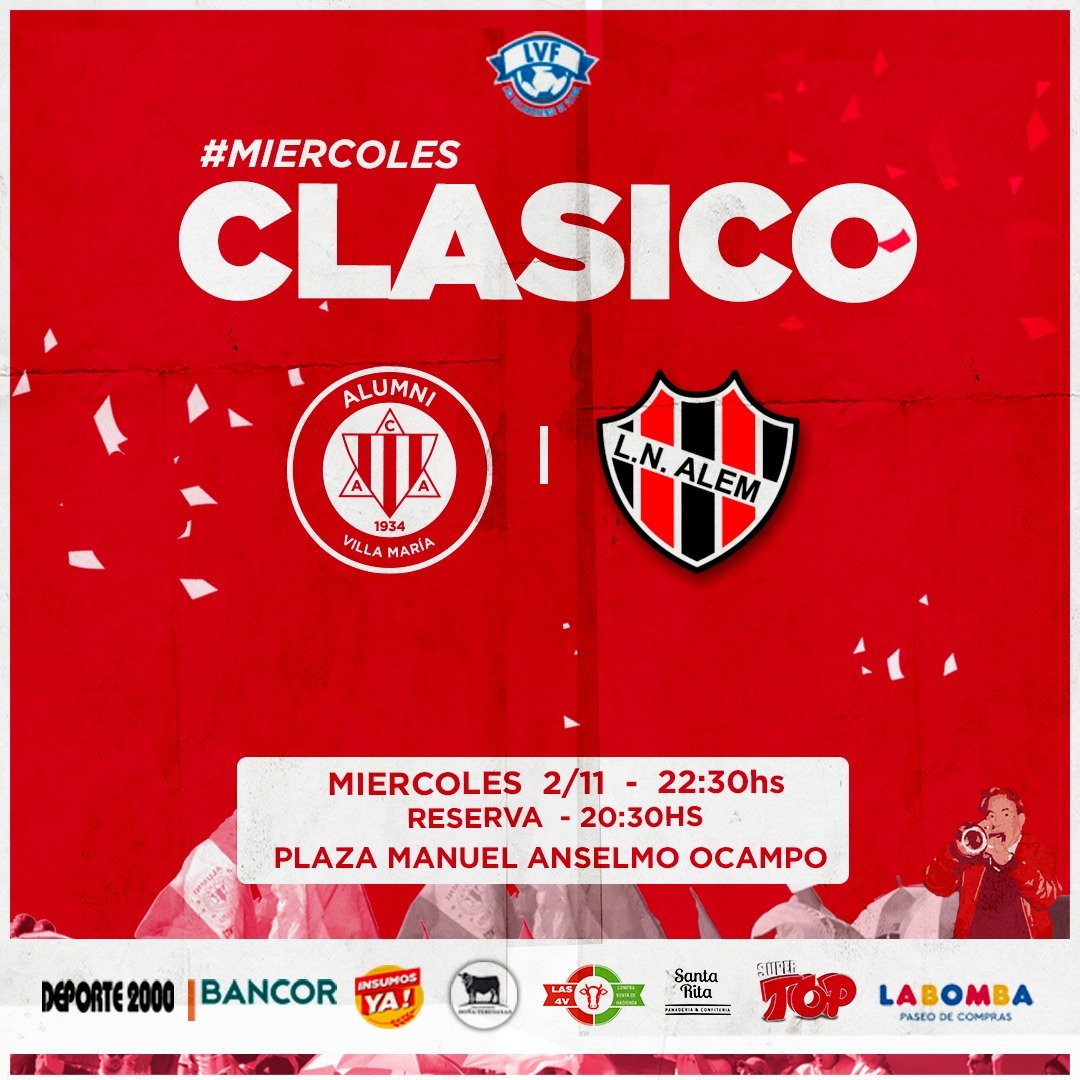 ¡FUERZA FORTINERO! 😍🇦🇹

Este miércoles cortamos la semana con un nuevo super clásico en la Plaza Ocampo. Por la última fecha de la fase clasificatoria de la #LigaVillamariense, Alumni enfrentará a Alem.

¡Vamos todos a alentar al #Fortinero! 

#IdentidadFortinera 🇦🇹