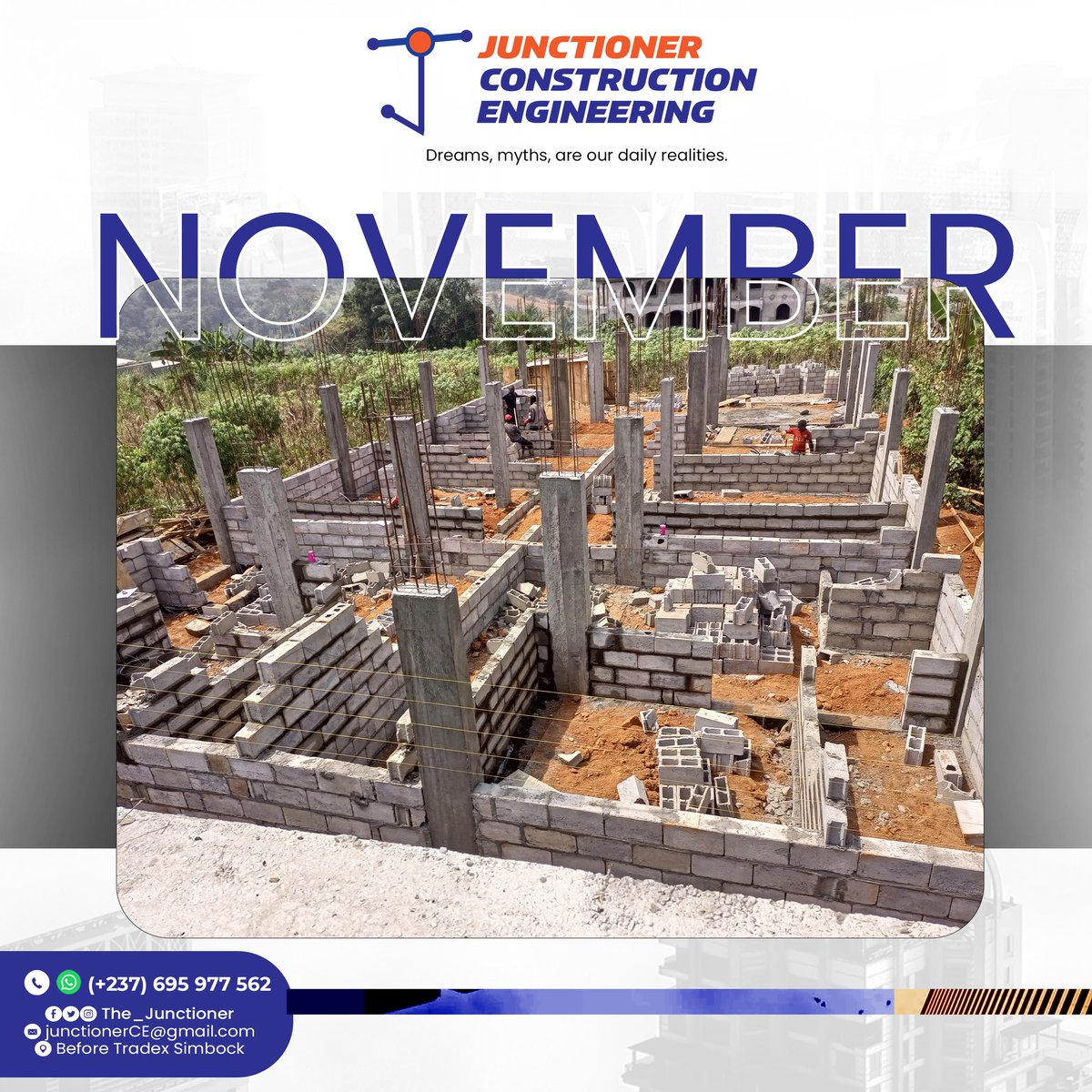 The Junctioner Construction (@junctioner_eng) on Twitter photo Happy new month🎉
New month for new Challenges💪
#NewMonth
#November2022 #Construction #Sustainability #BuildYourDream
#opportunity
☎️: +237 95977562
📧: Junctionerce@gmail.com Happy new month🎉
New month for new Challenges💪
#NewMonth
#November2022 #Construction #Sustainability #BuildYourDream
#opportunity
☎️: +237 95977562
📧: Junctionerce@gmail.com
