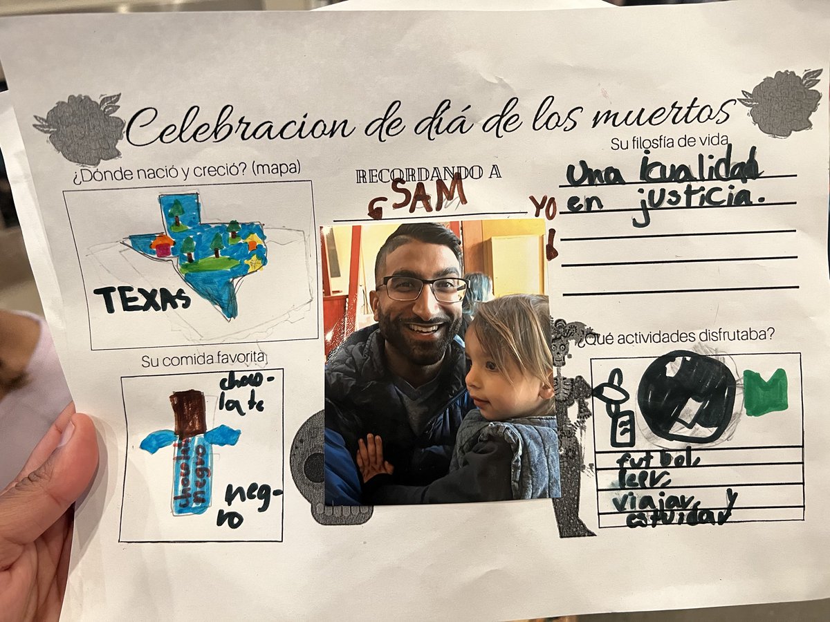 7yo is honoring her uncle on Dia de Los Muertos.  He loved dark chocolate (vegan), soccer, reading, travel, and studying. And his philosophy of life was equality and justice.  I miss you, mi hermano. ❤️