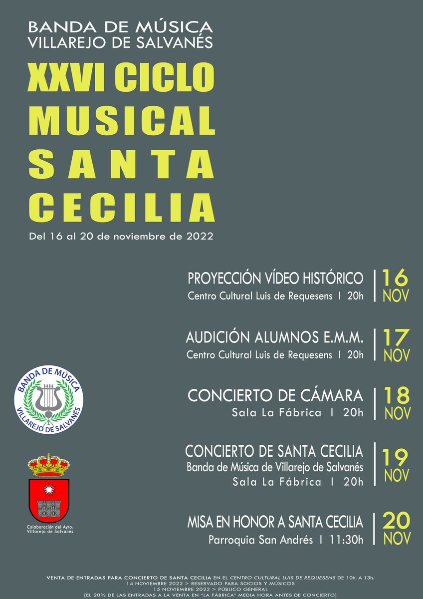 BndMusVillarejo's tweet photo. XXVI CICLO MUSICAL EN HONOR A SANTA CECILIA https://t.co/eHJilVRAHi
