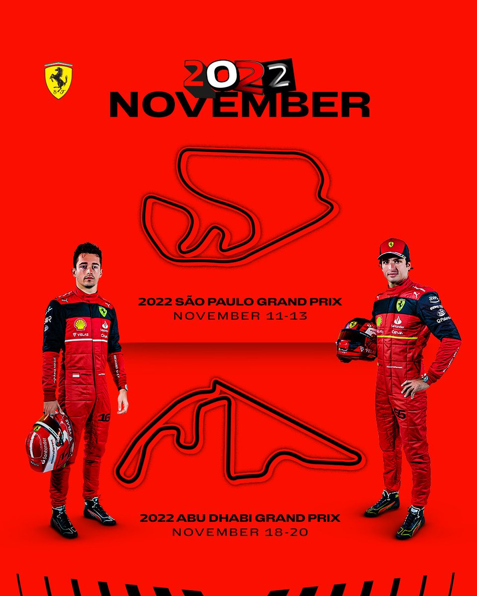 𝗧𝗪𝗢 races 𝗢𝗡𝗘 month 𝗢𝗡𝗘 objective: See out 2022 on a high 🙌 #essereFerrari 🔴 @Charles_Leclerc @Carlossainz55