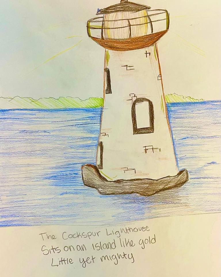 TybeeMaritime's tweet photo. TIMA 8th graders researched the history and restoration process of the Cockspur Lighthouse. They explored their thoughts in art and haiku honoring the upcoming relighting of the lamp. #timacreates #cockspurlighthouse @GACharters @STEMGeorgia https://t.co/Gd1QBd7ZXt