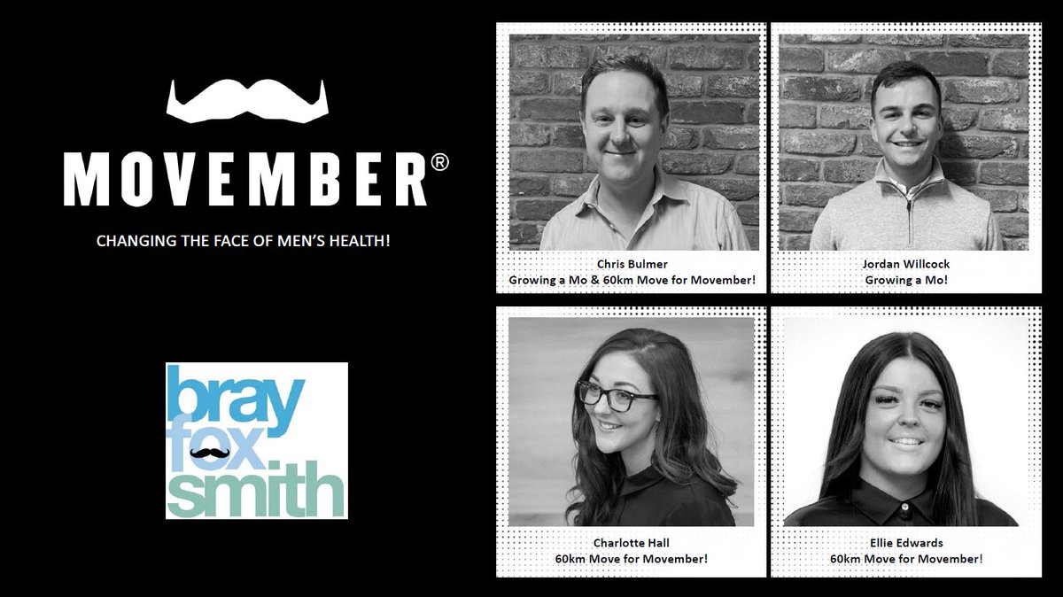 Movember at BrayFoxSmith!

Movember is the leading charity changing the face of mens health, and this Movember we are joining them. Together we can make a difference for mens health - in prostate cancer, testicular cancer, mental health and suicide prevention.
 
Good Luck Team!