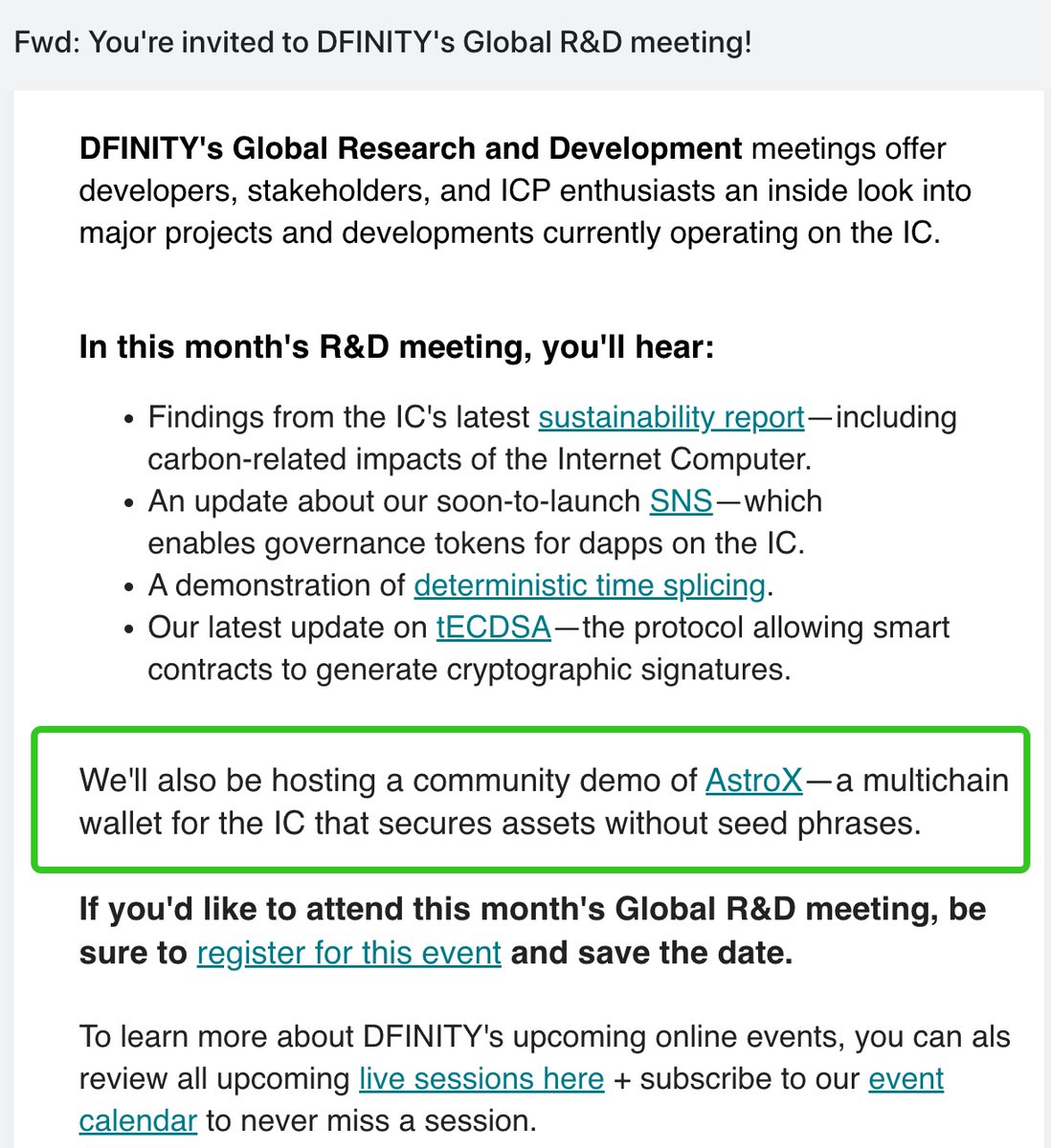 📢#AstroXME will also attend #DFINITY Global R&D and do a demo to showcase what we have been building. 🤩Please join us tomorrow and stay tuned! 👉internetcomputer.org/live-sessions/ #web3 #smartcontract #Wallet #Ethereum #ICP #IC #Dfinity #dapp #defi