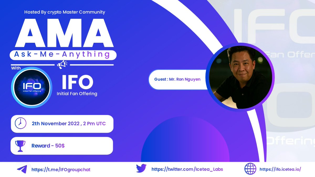 Crypto Masters Will host an #AMA Session with <a href="/Icetea_Labs/">Icetea Labs</a> on 2 November 2022 at 2 PM UTC

🏡 Venue - t.me/CryptoMasterCo…

💰 Reward:- 50$
📌Rules
💠 Follow <a href="/Icetea_Labs/">Icetea Labs</a> &amp; <a href="/CryptoMasterCom/">Crypto Masters</a> &amp; @Tanish_Btc
💠 Like and Retweet